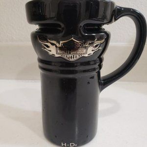 "Motor Harley-Davidson Cycles Black Ceramic Coffee Mug With Handle and Lid "H-D"